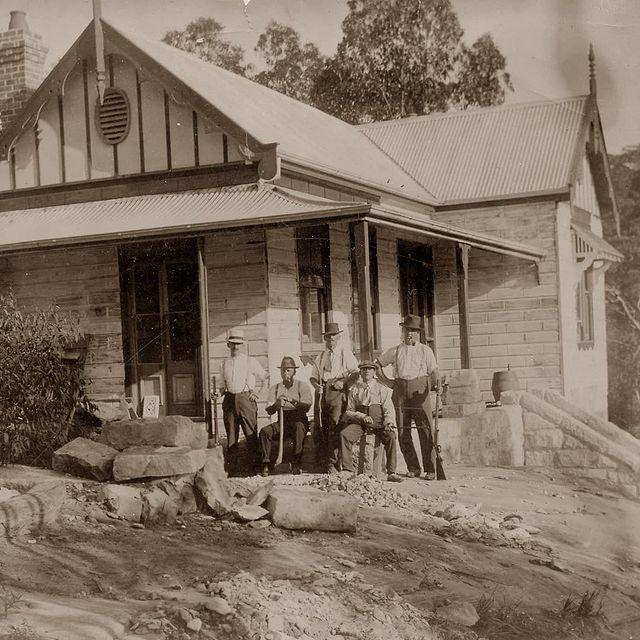 Group of men on the Glenlee homestead verandah